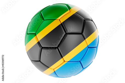 Soccer ball or football ball with Tanzanian flag  3D rendering