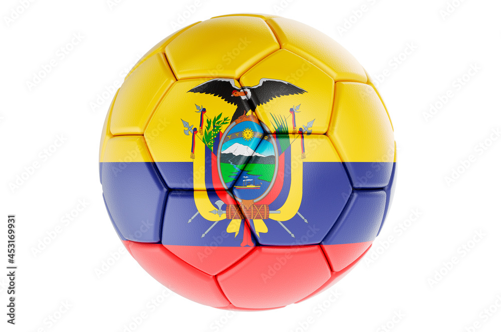 Obraz premium Soccer ball or football ball with Ecuadorian flag, 3D rendering