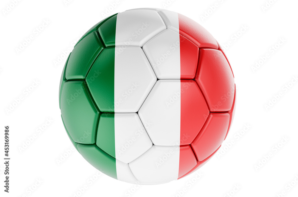 Soccer ball or football ball with Italian flag, 3D rendering