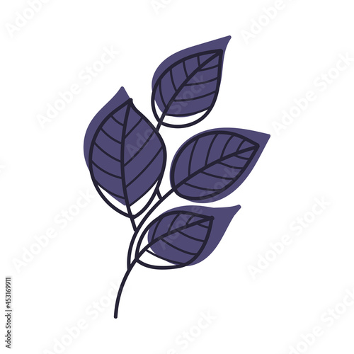 Purple Autumn Leaf with Veins as Seasonal Foliage on Stem Vector Illustration