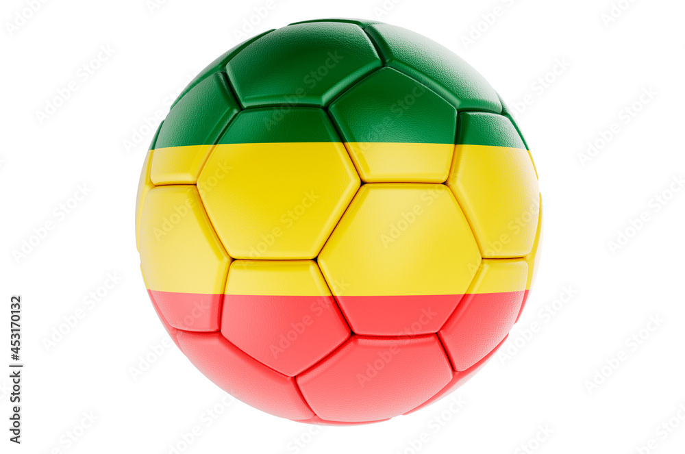 Soccer ball or football ball with Rastafarian flag, 3D rendering