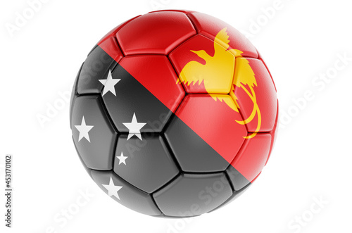 Soccer ball or football ball with Papuan New Guinean flag  3D rendering