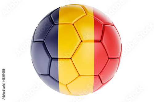 Soccer ball or football ball with Romanian flag  3D rendering