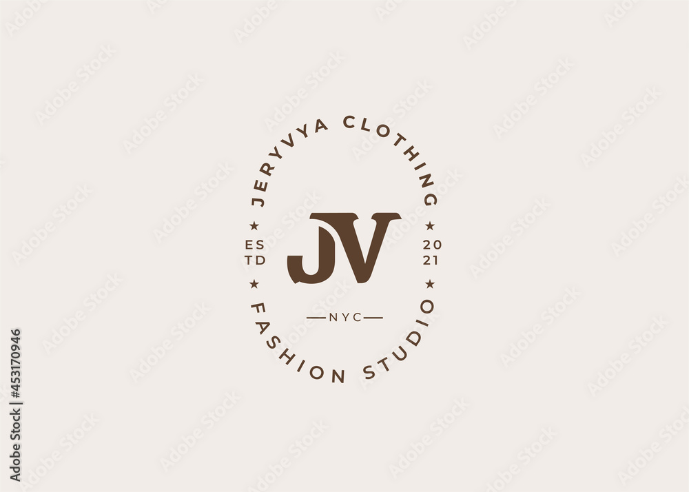Initial j v letter logo design template, vintage style, Vector illustrations