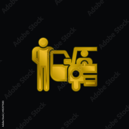 Bellboy gold plated metalic icon or logo vector