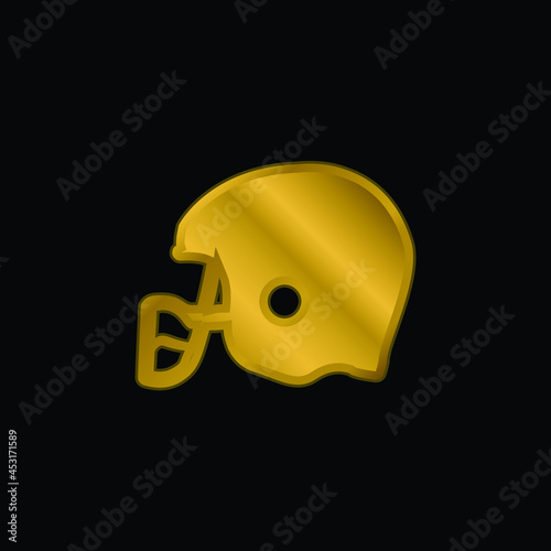 American Football Helmet Knocking gold plated metalic icon or logo vector