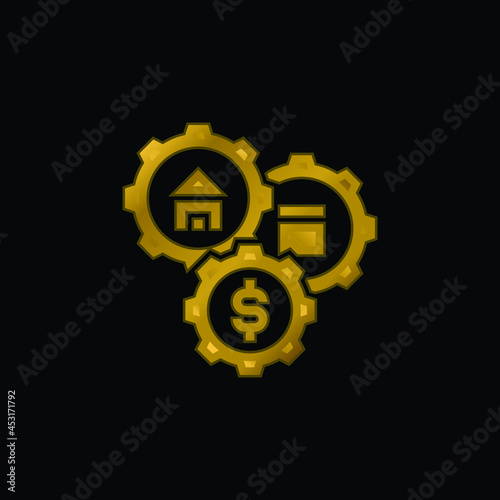 Assets gold plated metalic icon or logo vector