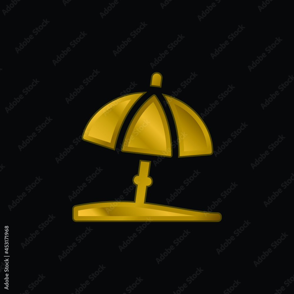 Beach Umbrella gold plated metalic icon or logo vector Beach Umbrella gold plated metalic icon or logo vector