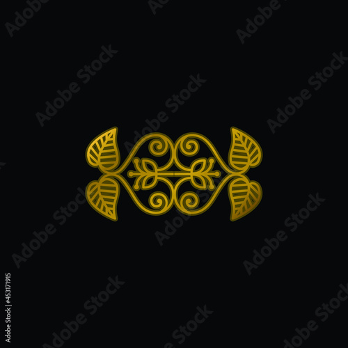 Beautiful Floral Design gold plated metalic icon or logo vector