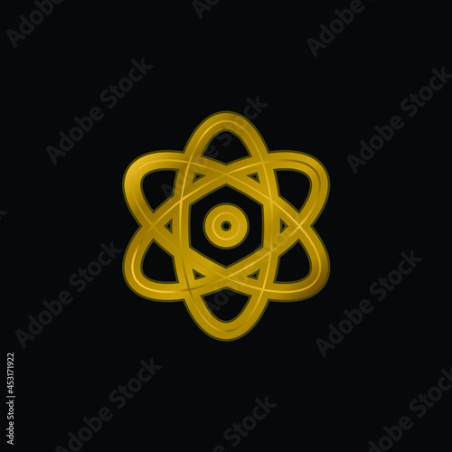 Atomic Energy gold plated metalic icon or logo vector
