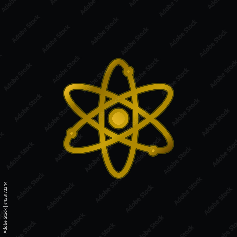 Atom gold plated metalic icon or logo vector Atom gold plated metalic icon or logo vector