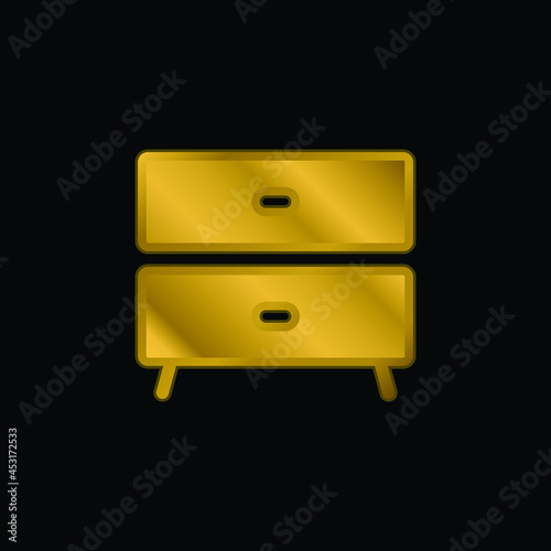 Bedside Table gold plated metalic icon or logo vector