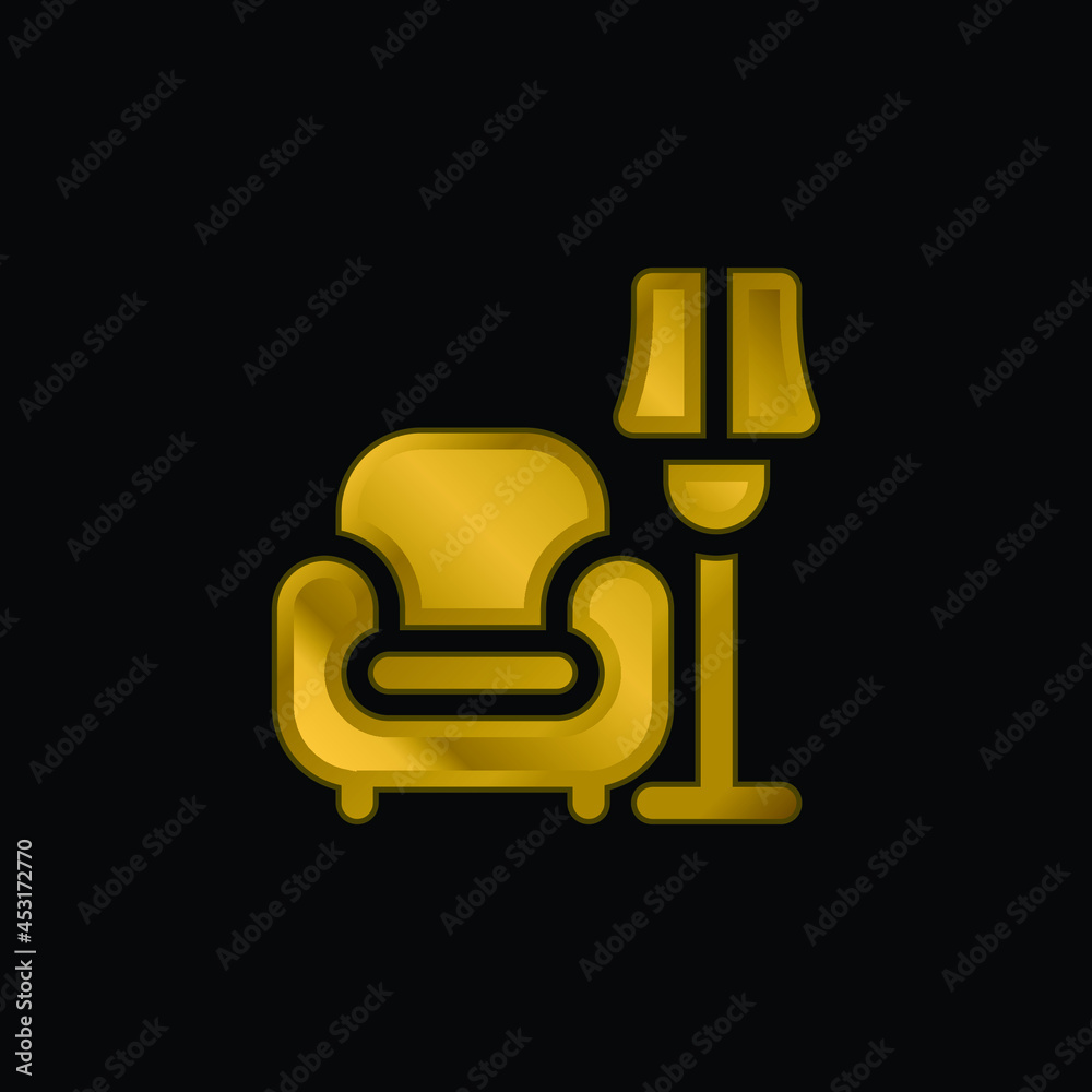 Armchair gold plated metalic icon or logo vector
