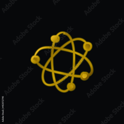 Atom gold plated metalic icon or logo vector