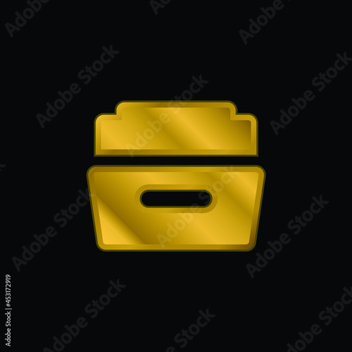 Big Open Folder gold plated metalic icon or logo vector