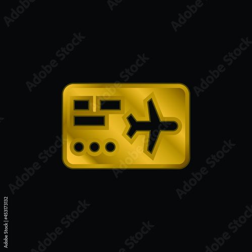 Boarding Pass gold plated metalic icon or logo vector
