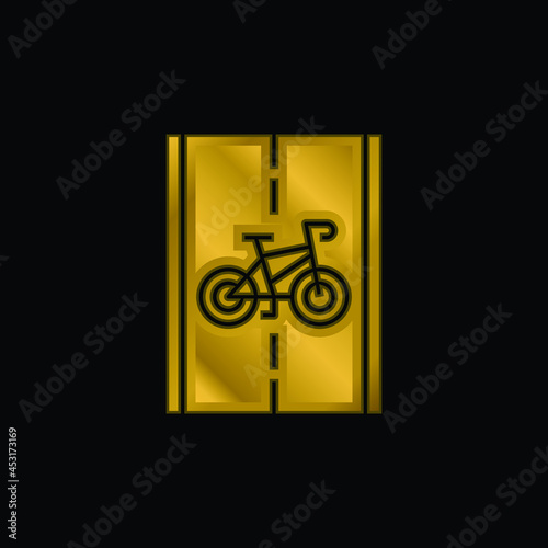 Bike Path gold plated metalic icon or logo vector