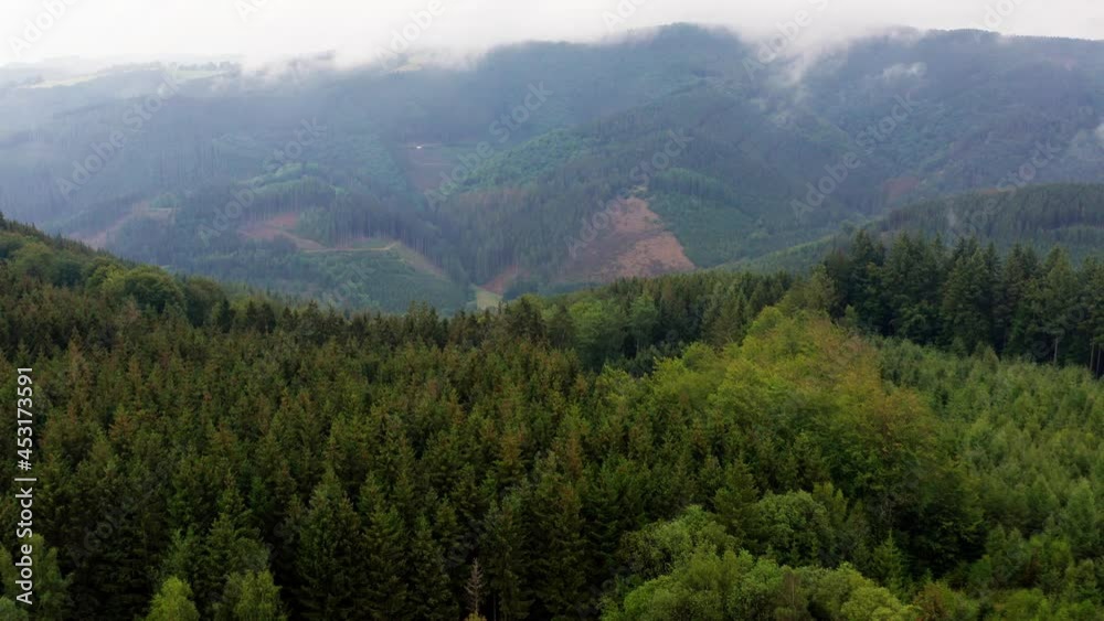 a sauerland forest fog landscape from above in 4k a sauerland forest fog landscape from above in 4k