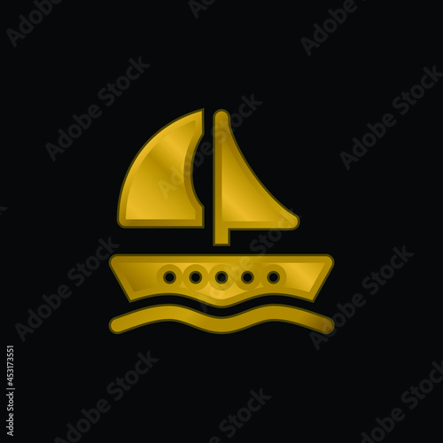 Boat gold plated metalic icon or logo vector