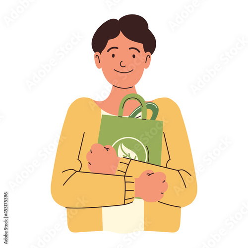 man holds eco bag
