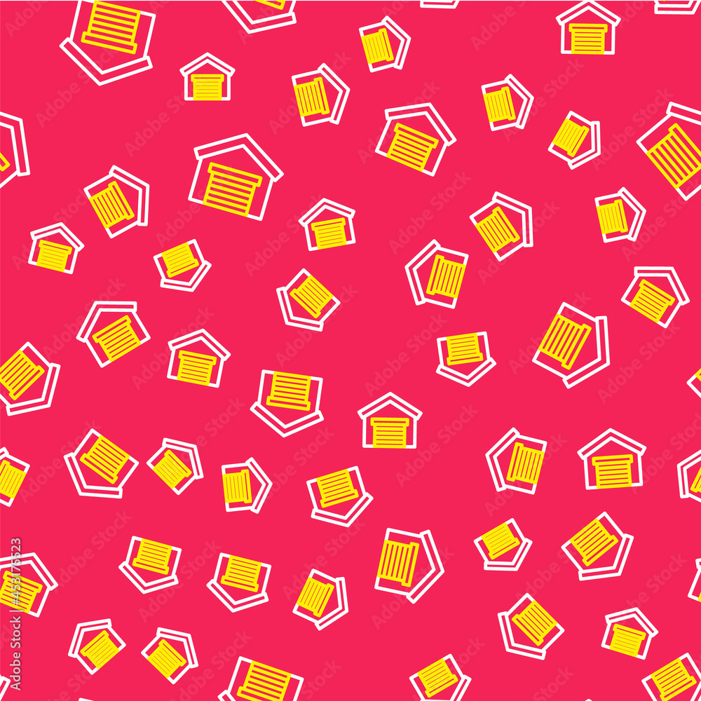 Line Garage icon isolated seamless pattern on red background. Vector Line Garage icon isolated seamless pattern on red background. Vector
