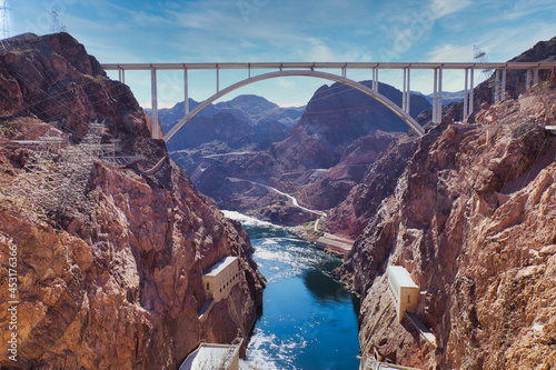 The Mike O'Callaghan–Pat Tillman Memorial Bridge over the Colorado River at the Hoover Dam, Nevada, USA
