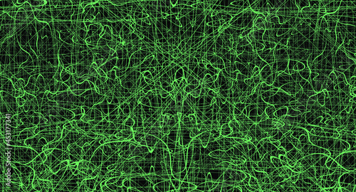 Green chaotic lines background. Hand drawn lines. Tangled chaotic pattern. Vector illustration.