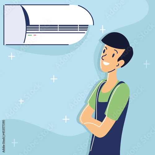 technician fixing air conditioner