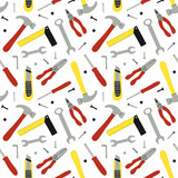 Seamless pattern of different construction instruments. Working tools and repair equipment. Background vector illustration
