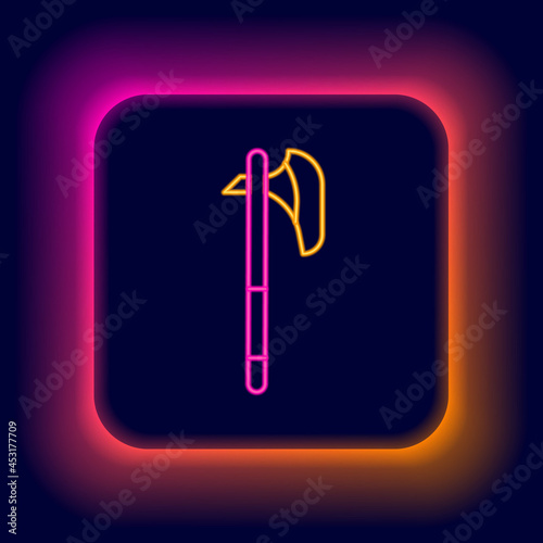 Glowing neon line Medieval axe icon isolated on black background. Battle axe, executioner axe. Medieval weapon. Colorful outline concept. Vector