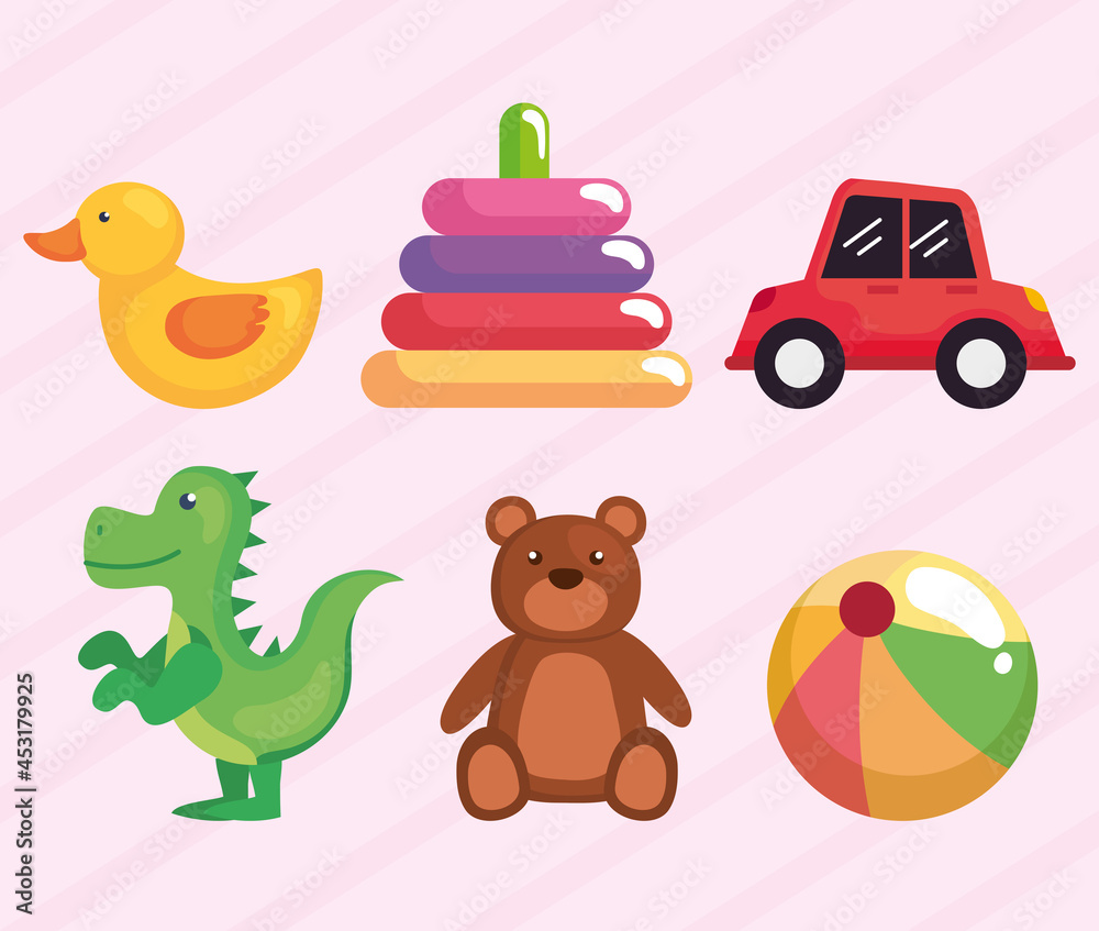 six kids toys icons