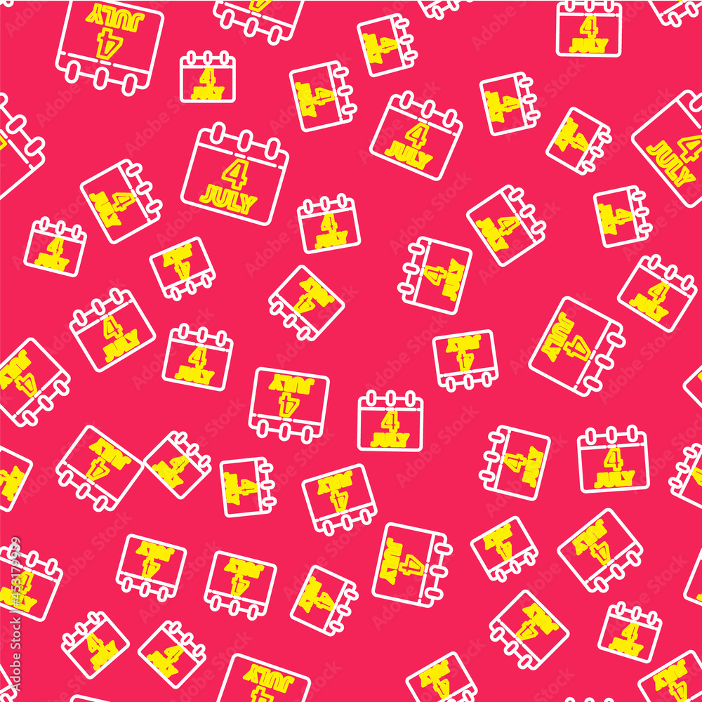 Line Day calendar with date July 4 icon isolated seamless pattern on red background. USA Independence Day. 4th of July. Vector Line Day calendar with date July 4 icon isolated seamless pattern on red background. USA Independence Day. 4th of July. Vector