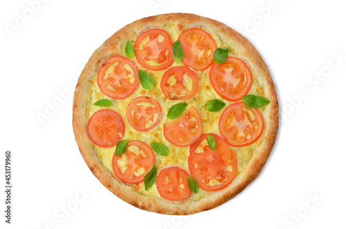 fresh italian classic original pizza top view isolated on white background