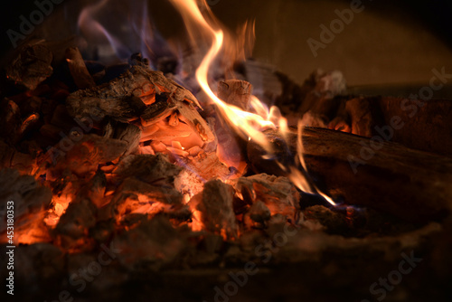 red coals in the fire