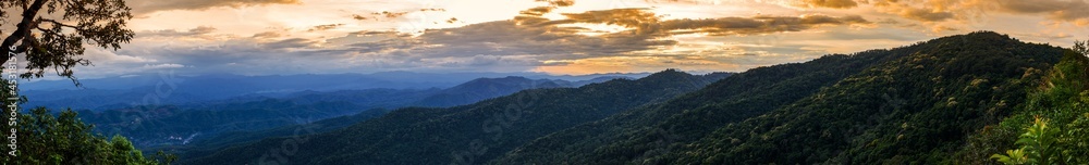 Panoramic Majestic mountains landscape in sunset sky with clouds , Chiang mai , Thailand