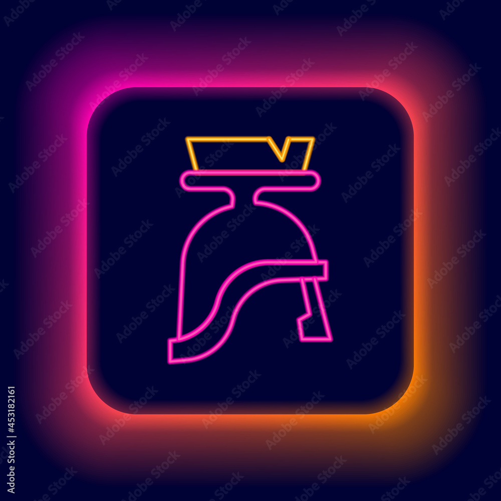 Glowing neon line Roman army helmet icon isolated on black background. Colorful outline concept. Vector Glowing neon line Roman army helmet icon isolated on black background. Colorful outline concept. Vector
