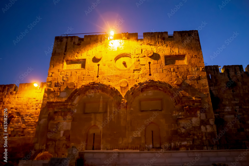 Jerusalem, Israel Golden Gate (Eastern Gate) is sealed shut. in Hebrew, Shaar HarachamimiGate