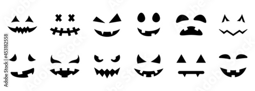 Scary and Funny Faces for Halloween Pumpkin Silhouette Icon. Spooky Faces of Ghost Glyph Pictogram. Halloween Horror Emotions Icon. Isolated Vector Illustration