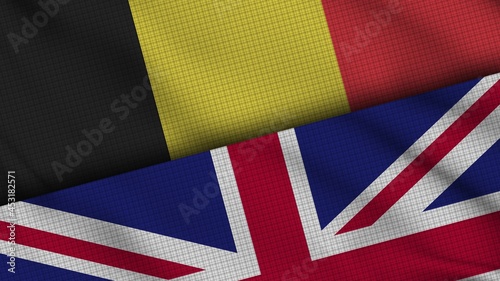 Belgium and United Kingdom Flags Together, Wavy Fabric, Breaking News, Political Diplomacy Crisis Concept, 3D Illustration