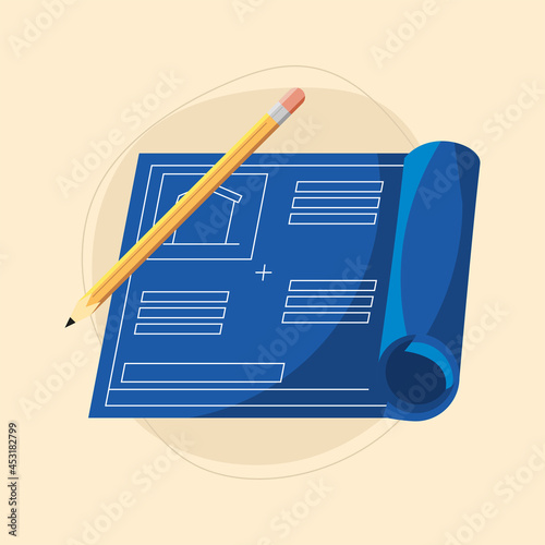 home blueprint and pencil