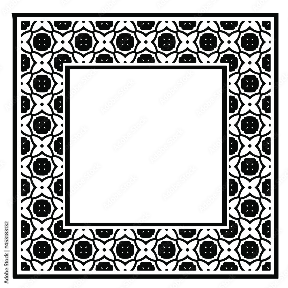 Black and white rectangle frame with linear border ornament, vector certificate template, decorative design element in retro style. Black and white rectangle frame with linear border ornament, vector certificate template, decorative design element in retro style.