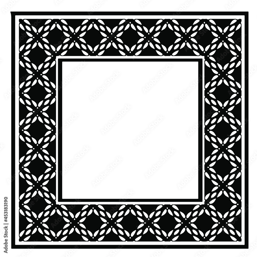 Black and white rectangle frame with linear border ornament, vector certificate template, decorative design element in retro style. Black and white rectangle frame with linear border ornament, vector certificate template, decorative design element in retro style.