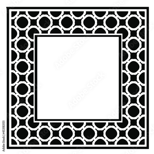 Black and white rectangle frame with linear border ornament, vector certificate template, decorative design element in retro style. © t2k4