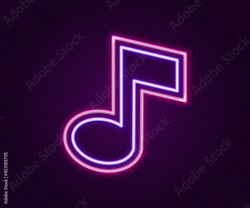 Glowing neon line Music note, tone icon isolated on black background. Colorful outline concept. Vector