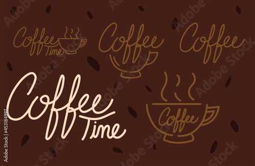 set of different text coffee