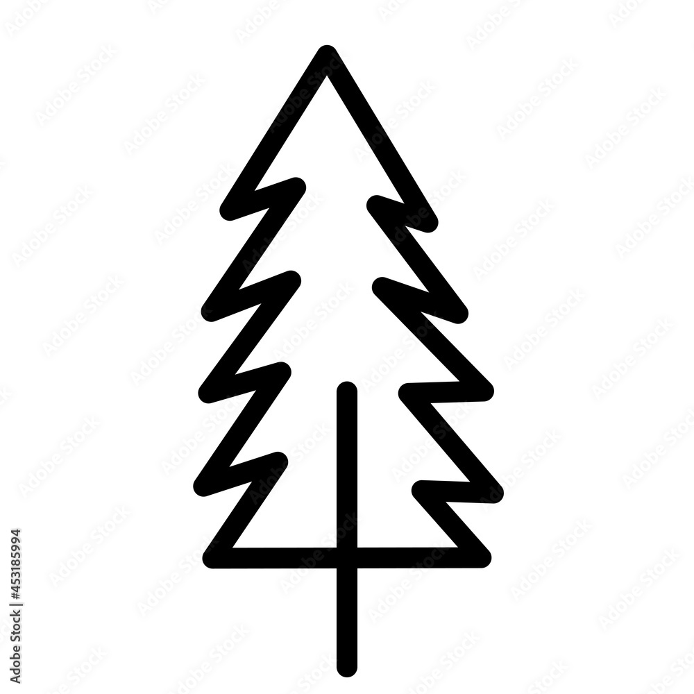 Black and white template fir tree icon. Vector symbol sign isolated on white background. Trees flat line icons set. Plants, landscape design. Business idea concept Black and white template fir tree icon. Vector symbol sign isolated on white background. Trees flat line icons set. Plants, landscape design. Business idea concept