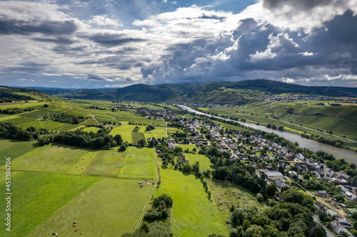 Aerial view of a landscape in Rhineland-Palatinate, Germany on the river Glan in the village Rehborn photo