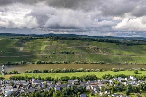 Aerial view of a landscape in Rhineland-Palatinate, Germany on the river Glan in the village Rehborn photo