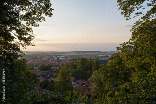 View over town Wernigerode in Harz National Park Germany with sunset