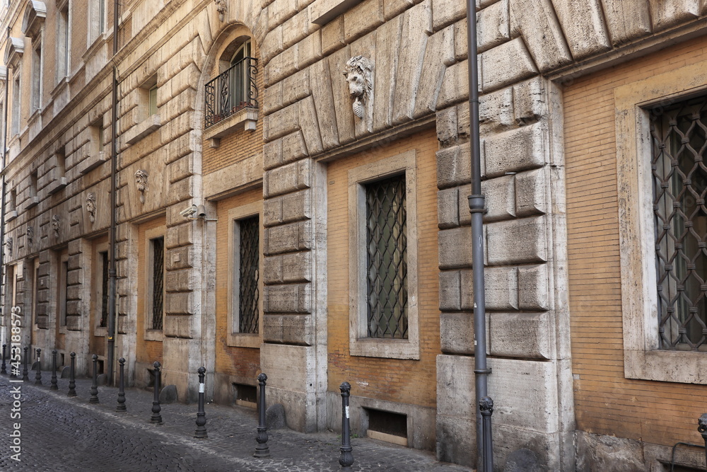 Rome Cobblestone Street View with Buildings, Piazza Navona Area, Italy